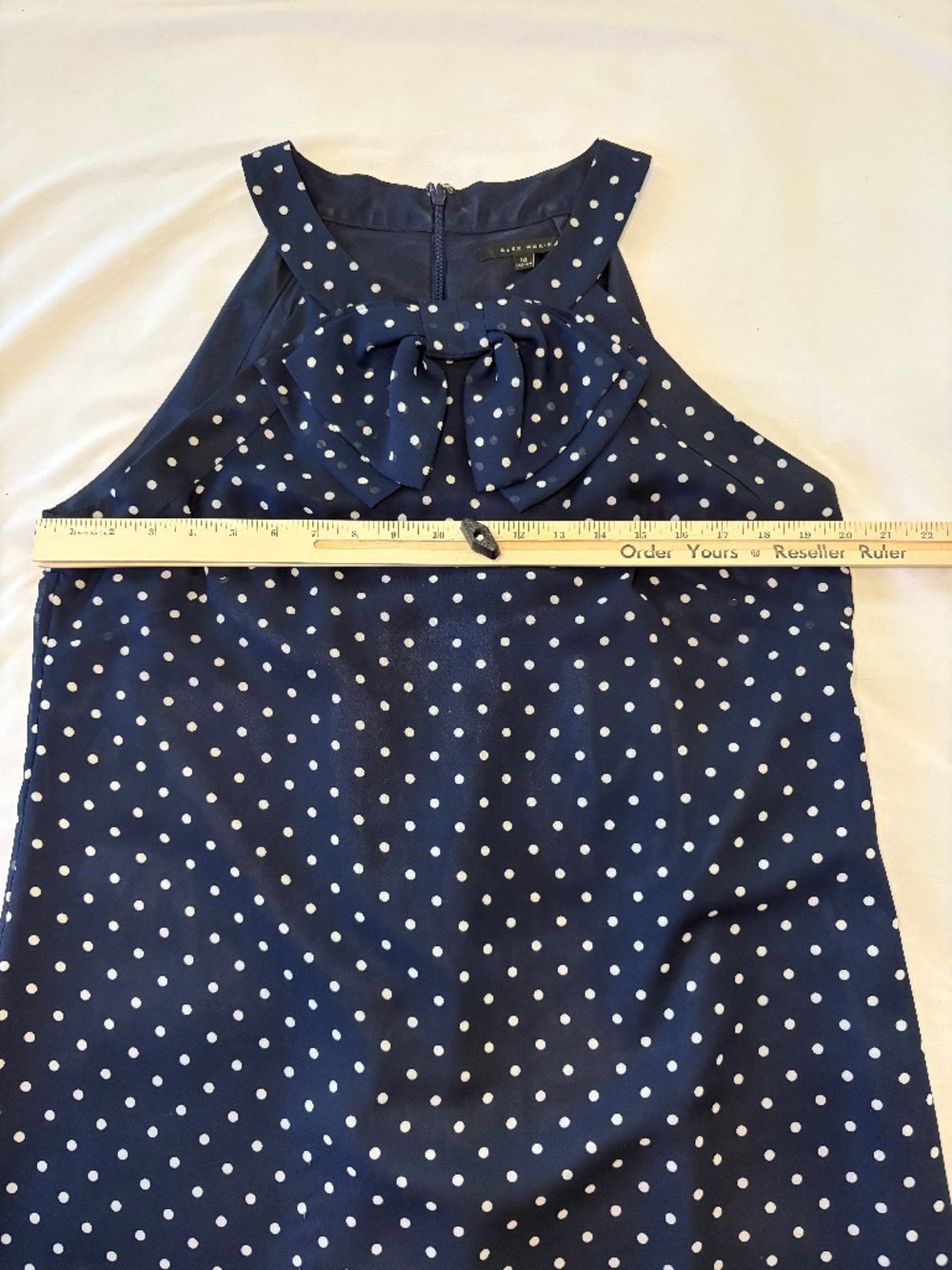 Alex Marie Navy and White Polka Dot‎ Halter Dress Size 14 - Picture 2 of 8
